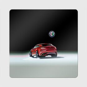 Магнит виниловый Квадрат с принтом Alfa Romeo в Тюмени, полимерный материал с магнитным слоем | размер 9*9 см, закругленные углы | Тематика изображения на принте: alfa romeo | car | italy | motorsport | prestige | автоспорт | альфа ромео | италия | престиж