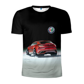 Мужская футболка 3D спортивная с принтом Alfa Romeo в Тюмени, 100% полиэстер с улучшенными характеристиками | приталенный силуэт, круглая горловина, широкие плечи, сужается к линии бедра | alfa romeo | car | italy | motorsport | prestige | автоспорт | альфа ромео | италия | престиж