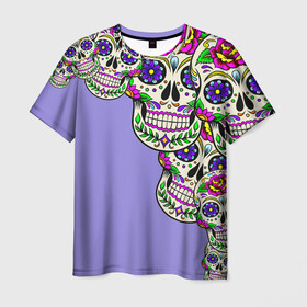 Мужская футболка 3D с принтом Calavera 2 в Тюмени, 100% полиэфир | прямой крой, круглый вырез горловины, длина до линии бедер | color | краски | мексиканский | череп