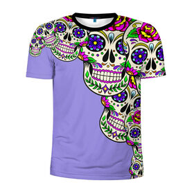 Мужская футболка 3D спортивная с принтом Calavera 2 в Тюмени, 100% полиэстер с улучшенными характеристиками | приталенный силуэт, круглая горловина, широкие плечи, сужается к линии бедра | color | краски | мексиканский | череп