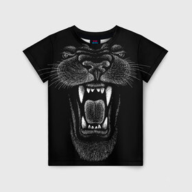 Детская футболка 3D с принтом Черная пантера в Тюмени, 100% гипоаллергенный полиэфир | прямой крой, круглый вырез горловины, длина до линии бедер, чуть спущенное плечо, ткань немного тянется | big | black | cat | danger | jungle | king | leopard | panter | panther | picture | большая | большой | джунглей | джунгли | зубы | король | кот | кошка | леопард | мелками | опасная | опасный | охотник | пантера | пасть | рисунок | хищник | 
