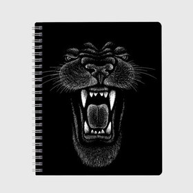 Тетрадь с принтом Черная пантера в Тюмени, 100% бумага | 48 листов, плотность листов — 60 г/м2, плотность картонной обложки — 250 г/м2. Листы скреплены сбоку удобной пружинной спиралью. Уголки страниц и обложки скругленные. Цвет линий — светло-серый
 | big | black | cat | danger | jungle | king | leopard | panter | panther | picture | большая | большой | джунглей | джунгли | зубы | король | кот | кошка | леопард | мелками | опасная | опасный | охотник | пантера | пасть | рисунок | хищник | 