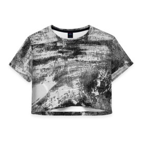 Женская футболка Crop-top 3D с принтом Black only в Тюмени, 100% полиэстер | круглая горловина, длина футболки до линии талии, рукава с отворотами | белый | паттерн | серый | стена | текстура | уголь | черный | штрихи | штукатурка