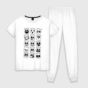 Женская пижама хлопок с принтом MARSHMELLO в Тюмени, 100% хлопок | брюки и футболка прямого кроя, без карманов, на брюках мягкая резинка на поясе и по низу штанин | marshmello | американский | диджей | жанре | музыкальный | музыки | продюсер | электронной