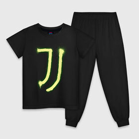 Детская пижама хлопок с принтом Juventus | Spray logo (2021) в Тюмени, 100% хлопок |  брюки и футболка прямого кроя, без карманов, на брюках мягкая резинка на поясе и по низу штанин
 | Тематика изображения на принте: 0x000000123 | juve | juventus | ronaldo | юве | ювентус