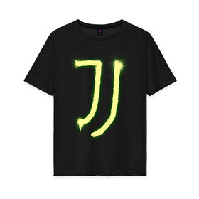 Женская футболка хлопок Oversize с принтом Juventus | Spray logo (2021) в Тюмени, 100% хлопок | свободный крой, круглый ворот, спущенный рукав, длина до линии бедер
 | 0x000000123 | juve | juventus | ronaldo | юве | ювентус
