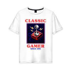 Женская футболка хлопок Oversize с принтом Classic Gamer в Тюмени, 100% хлопок | свободный крой, круглый ворот, спущенный рукав, длина до линии бедер
 | 8 bit | 8 бит | 8bit | 8бит | boomer | dendy | game | gamer | games | geek | joystick | nerd | oldschool | sega | бумер | гик | дед | денди | джойстик | для гика | для гиков | игра | игры | классика | классические | нерд | олдскул | с