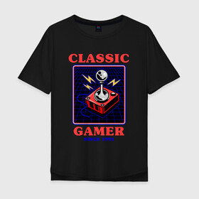 Мужская футболка хлопок Oversize с принтом Classic Gamer в Тюмени, 100% хлопок | свободный крой, круглый ворот, “спинка” длиннее передней части | Тематика изображения на принте: 8 bit | 8 бит | 8bit | 8бит | boomer | dendy | game | gamer | games | geek | joystick | nerd | oldschool | sega | бумер | гик | дед | денди | джойстик | для гика | для гиков | игра | игры | классика | классические | нерд | олдскул | с
