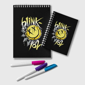 Блокнот с принтом Blink 182 в Тюмени, 100% бумага | 48 листов, плотность листов — 60 г/м2, плотность картонной обложки — 250 г/м2. Листы скреплены удобной пружинной спиралью. Цвет линий — светло-серый
 | Тематика изображения на принте: i miss you | mark hoppus | the rock show | travis barker | vevo | марк аллан хоппус | панк | рок | том делонг