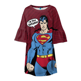 Детское платье 3D с принтом I am your Superman в Тюмени, 100% полиэстер | прямой силуэт, чуть расширенный к низу. Круглая горловина, на рукавах — воланы | Тематика изображения на принте: man | steel | superman | vdzajul | супермен | супермэн
