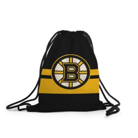 Рюкзак-мешок 3D с принтом BOSTON BRUINS NHL в Тюмени, 100% полиэстер | плотность ткани — 200 г/м2, размер — 35 х 45 см; лямки — толстые шнурки, застежка на шнуровке, без карманов и подкладки | Тематика изображения на принте: black | boston | bruins | hockey | ice | logo | nhl | sport | usa | бостон | брюинз | логотип | нхл | спорт | хоккей