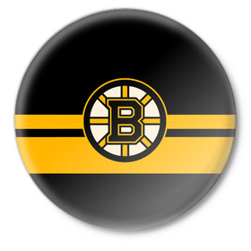 Значок с принтом BOSTON BRUINS NHL в Тюмени,  металл | круглая форма, металлическая застежка в виде булавки | Тематика изображения на принте: black | boston | bruins | hockey | ice | logo | nhl | sport | usa | бостон | брюинз | логотип | нхл | спорт | хоккей