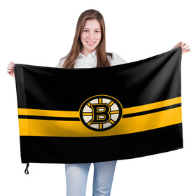 Флаг 3D с принтом BOSTON BRUINS NHL в Тюмени, 100% полиэстер | плотность ткани — 95 г/м2, размер — 67 х 109 см. Принт наносится с одной стороны | black | boston | bruins | hockey | ice | logo | nhl | sport | usa | бостон | брюинз | логотип | нхл | спорт | хоккей