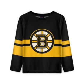 Детский лонгслив 3D с принтом BOSTON BRUINS NHL в Тюмени, 100% полиэстер | длинные рукава, круглый вырез горловины, полуприлегающий силуэт
 | Тематика изображения на принте: black | boston | bruins | hockey | ice | logo | nhl | sport | usa | бостон | брюинз | логотип | нхл | спорт | хоккей