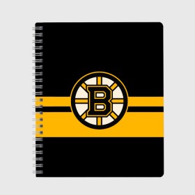Тетрадь с принтом BOSTON BRUINS NHL в Тюмени, 100% бумага | 48 листов, плотность листов — 60 г/м2, плотность картонной обложки — 250 г/м2. Листы скреплены сбоку удобной пружинной спиралью. Уголки страниц и обложки скругленные. Цвет линий — светло-серый
 | Тематика изображения на принте: black | boston | bruins | hockey | ice | logo | nhl | sport | usa | бостон | брюинз | логотип | нхл | спорт | хоккей