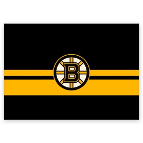Поздравительная открытка с принтом BOSTON BRUINS NHL в Тюмени, 100% бумага | плотность бумаги 280 г/м2, матовая, на обратной стороне линовка и место для марки
 | black | boston | bruins | hockey | ice | logo | nhl | sport | usa | бостон | брюинз | логотип | нхл | спорт | хоккей