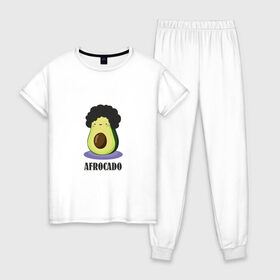 Женская пижама хлопок с принтом Авокадик в Тюмени, 100% хлопок | брюки и футболка прямого кроя, без карманов, на брюках мягкая резинка на поясе и по низу штанин | авокадик | авокадо | афрокадо.