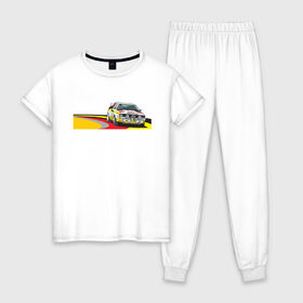 Женская пижама хлопок с принтом Audi в Тюмени, 100% хлопок | брюки и футболка прямого кроя, без карманов, на брюках мягкая резинка на поясе и по низу штанин | audi | quattro | race | rally | ауди | гонки | кватро | ралли