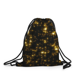 Рюкзак-мешок 3D с принтом Золотые звёзды в Тюмени, 100% полиэстер | плотность ткани — 200 г/м2, размер — 35 х 45 см; лямки — толстые шнурки, застежка на шнуровке, без карманов и подкладки | блеск | звёзды | золото | ночь | сияние | темнота | черный