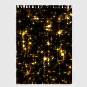 Скетчбук с принтом Золотые звёзды в Тюмени, 100% бумага
 | 48 листов, плотность листов — 100 г/м2, плотность картонной обложки — 250 г/м2. Листы скреплены сверху удобной пружинной спиралью | Тематика изображения на принте: блеск | звёзды | золото | ночь | сияние | темнота | черный