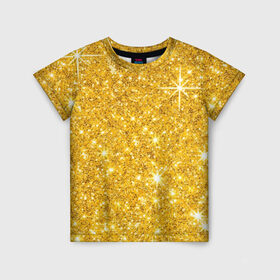 Детская футболка 3D с принтом Золотой блеск в Тюмени, 100% гипоаллергенный полиэфир | прямой крой, круглый вырез горловины, длина до линии бедер, чуть спущенное плечо, ткань немного тянется | Тематика изображения на принте: блеск | золото | сияние | стразы