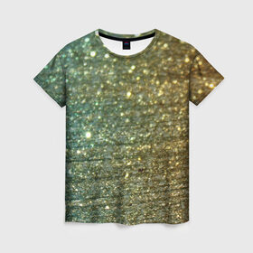 Женская футболка 3D с принтом Бирюзовый блеск в Тюмени, 100% полиэфир ( синтетическое хлопкоподобное полотно) | прямой крой, круглый вырез горловины, длина до линии бедер | бирюзовый | блеск | блестящая пыль | зелёный | стразы