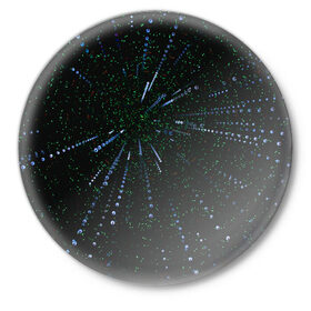 Значок с принтом Свет сияние погружение блики в Тюмени,  металл | круглая форма, металлическая застежка в виде булавки | абстракция | блики | звезды | космос | линии | погружение | полет | путь | свет | сияние | темный | точки
