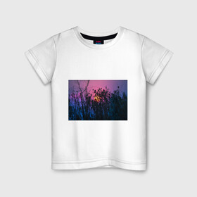 Детская футболка хлопок с принтом Трава растения закатный свет в Тюмени, 100% хлопок | круглый вырез горловины, полуприлегающий силуэт, длина до линии бедер | вечер | закат | мило | небо | поле | рассвет | растения | свет | сумерки | сухоцвет
