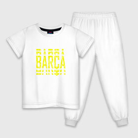Детская пижама хлопок с принтом FC Barcelona | BARCA (2021) в Тюмени, 100% хлопок |  брюки и футболка прямого кроя, без карманов, на брюках мягкая резинка на поясе и по низу штанин
 | 0x000000123 | barca | barcelona | fcb | messi | барса | барселона | фкб