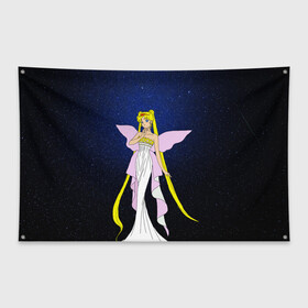 Флаг-баннер с принтом Принцесса Серенити в Тюмени, 100% полиэстер | размер 67 х 109 см, плотность ткани — 95 г/м2; по краям флага есть четыре люверса для крепления | bunny | luna | princess | sailormoon | serenity | stars | tsukino | usagi | wings | ангел | девушка | детские | звездная | звезды | королева | корона | космические | крылья | луна | любовь | малышка | радуга | сейлормун | токио | усаги