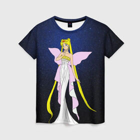 Женская футболка 3D с принтом Принцесса Серенити в Тюмени, 100% полиэфир ( синтетическое хлопкоподобное полотно) | прямой крой, круглый вырез горловины, длина до линии бедер | bunny | luna | princess | sailormoon | serenity | stars | tsukino | usagi | wings | ангел | девушка | детские | звездная | звезды | королева | корона | космические | крылья | луна | любовь | малышка | радуга | сейлормун | токио | усаги