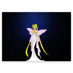 Поздравительная открытка с принтом Принцесса Серенити в Тюмени, 100% бумага | плотность бумаги 280 г/м2, матовая, на обратной стороне линовка и место для марки
 | bunny | luna | princess | sailormoon | serenity | stars | tsukino | usagi | wings | ангел | девушка | детские | звездная | звезды | королева | корона | космические | крылья | луна | любовь | малышка | радуга | сейлормун | токио | усаги