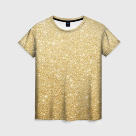 Женская футболка 3D с принтом Золотой песок в Тюмени, 100% полиэфир ( синтетическое хлопкоподобное полотно) | прямой крой, круглый вырез горловины, длина до линии бедер | блеск | блёстки | золото | песок | розовое золото | розовый | сияние | стразы