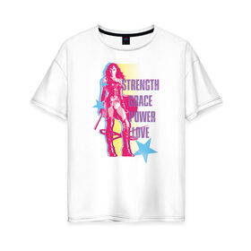 Женская футболка хлопок Oversize с принтом Wonder Woman в Тюмени, 100% хлопок | свободный крой, круглый ворот, спущенный рукав, длина до линии бедер
 | justice league movie | vdpartat | wonder woman | лига справедливости | супер герои | чудо женщина