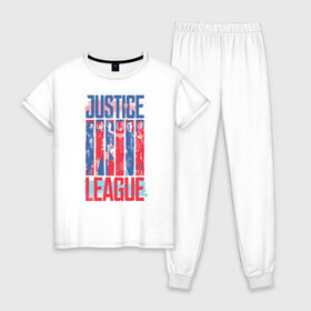 Женская пижама хлопок с принтом Justice League в Тюмени, 100% хлопок | брюки и футболка прямого кроя, без карманов, на брюках мягкая резинка на поясе и по низу штанин | aquaman | batman | cyborg | flash | justice league movie (2017) | superman | vdpartat | wonder woman | аквамен | бетмен | лига справедливости | супермен | флеш | чудо женщина