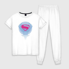 Женская пижама хлопок с принтом Superman в Тюмени, 100% хлопок | брюки и футболка прямого кроя, без карманов, на брюках мягкая резинка на поясе и по низу штанин | Тематика изображения на принте: justice league movie (2017) | superman | vdpartat | знак | лига справедливости | логотип | супермен