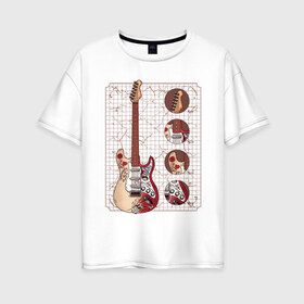 Женская футболка хлопок Oversize с принтом Fender Stratocaster Monterey в Тюмени, 100% хлопок | свободный крой, круглый ворот, спущенный рукав, длина до линии бедер
 | Тематика изображения на принте: guitar | hendrix | jimmy | metal | metall | monterey | rock | usa | америка | гитара | гитарист | джимми | красивая | легенда | метал | монтерей | музыка | музыкант | обладатель | рок н ролл | стратокастер | схема | сша | фендер