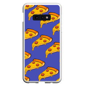 Чехол для Samsung S10E с принтом Кусочки пиццы в Тюмени, Силикон | Область печати: задняя сторона чехла, без боковых панелей | Тематика изображения на принте: pizza | колбаски | кусочки пиццы | паперонни | пицца | сырная пицца
