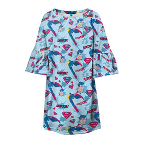 Детское платье 3D с принтом Plooow! в Тюмени, 100% полиэстер | прямой силуэт, чуть расширенный к низу. Круглая горловина, на рукавах — воланы | Тематика изображения на принте: man | steel | superman | vdzajul | супермен | супермэн