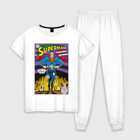 Женская пижама хлопок с принтом Clark Kent в Тюмени, 100% хлопок | брюки и футболка прямого кроя, без карманов, на брюках мягкая резинка на поясе и по низу штанин | man | steel | superman | vdzajul | супермен | супермэн