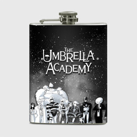 Фляга с принтом The Umbrella Academy в Тюмени, металлический корпус | емкость 0,22 л, размер 125 х 94 мм. Виниловая наклейка запечатывается полностью | the umbrella academy | umbrella | академия амбрелла | амбрелла | герб | зонтик