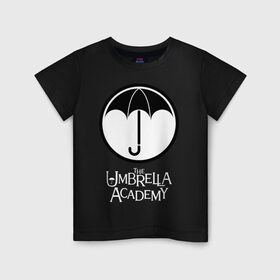Детская футболка хлопок с принтом Академия Амбрелла в Тюмени, 100% хлопок | круглый вырез горловины, полуприлегающий силуэт, длина до линии бедер | the umbrella academy | umbrella | академия амбрелла | амбрелла | герб | зонтик