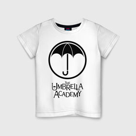 Детская футболка хлопок с принтом Академия Амбрелла в Тюмени, 100% хлопок | круглый вырез горловины, полуприлегающий силуэт, длина до линии бедер | the umbrella academy | umbrella | академия амбрелла | амбрелла | герб | зонтик