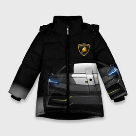 Зимняя куртка для девочек 3D с принтом Lamborghini URUS в Тюмени, ткань верха — 100% полиэстер; подклад — 100% полиэстер, утеплитель — 100% полиэстер. | длина ниже бедра, удлиненная спинка, воротник стойка и отстегивающийся капюшон. Есть боковые карманы с листочкой на кнопках, утяжки по низу изделия и внутренний карман на молнии. 

Предусмотрены светоотражающий принт на спинке, радужный светоотражающий элемент на пуллере молнии и на резинке для утяжки. | bolide | car | italy | lamborghini | motorsport | power.prestige | автомобиль | автоспорт | болид | италия | ламборгини | мощь | престиж