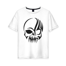 Женская футболка хлопок Oversize с принтом череп в Тюмени, 100% хлопок | свободный крой, круглый ворот, спущенный рукав, длина до линии бедер
 | белый | кости | мертвец | череп | черный