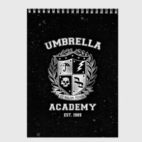 Скетчбук с принтом Академия Амбрелла в Тюмени, 100% бумага
 | 48 листов, плотность листов — 100 г/м2, плотность картонной обложки — 250 г/м2. Листы скреплены сверху удобной пружинной спиралью | the umbrella academy | umbrella | академия амбрелла | амбрелла | герб | зонтик