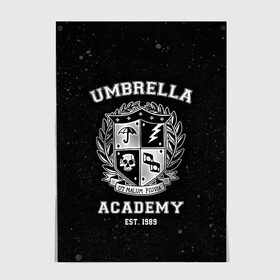 Постер с принтом Академия Амбрелла в Тюмени, 100% бумага
 | бумага, плотность 150 мг. Матовая, но за счет высокого коэффициента гладкости имеет небольшой блеск и дает на свету блики, но в отличии от глянцевой бумаги не покрыта лаком | the umbrella academy | umbrella | академия амбрелла | амбрелла | герб | зонтик