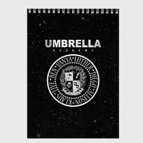 Скетчбук с принтом Академия Амбрелла в Тюмени, 100% бумага
 | 48 листов, плотность листов — 100 г/м2, плотность картонной обложки — 250 г/м2. Листы скреплены сверху удобной пружинной спиралью | the umbrella academy | umbrella | академия амбрелла | амбрелла | герб | зонтик