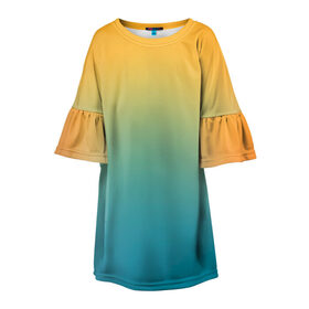 Детское платье 3D с принтом Мягкий летний градиент в Тюмени, 100% полиэстер | прямой силуэт, чуть расширенный к низу. Круглая горловина, на рукавах — воланы | градиент | для всех | желтый | зеленый | летний | на каждый день | обычный | переход | повседневный | яркий