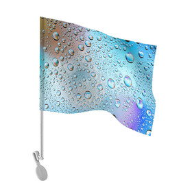 Флаг для автомобиля с принтом Капли голубой роса стекло вода в Тюмени, 100% полиэстер | Размер: 30*21 см | вода | градиент | для всех | дождь | капли | летний | на каждый день | обычный | окно | поверхность | повседневный | размытость | роса | стекло